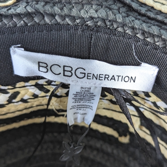 NWT BCBGeneration Black & Tan Paper Straw Hat - Picture 5 of 9